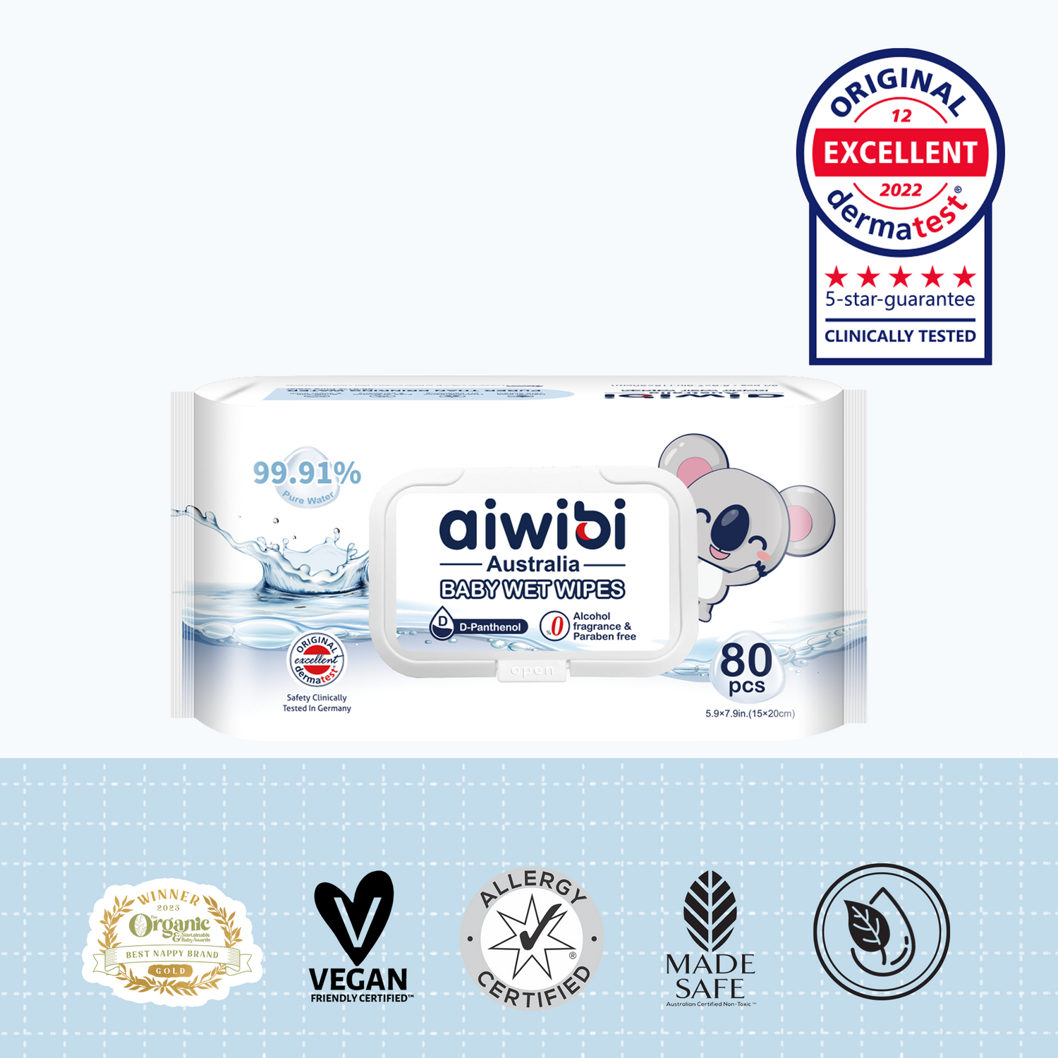 Toallitas con 99,91% Agua Pura y D-Pantenol