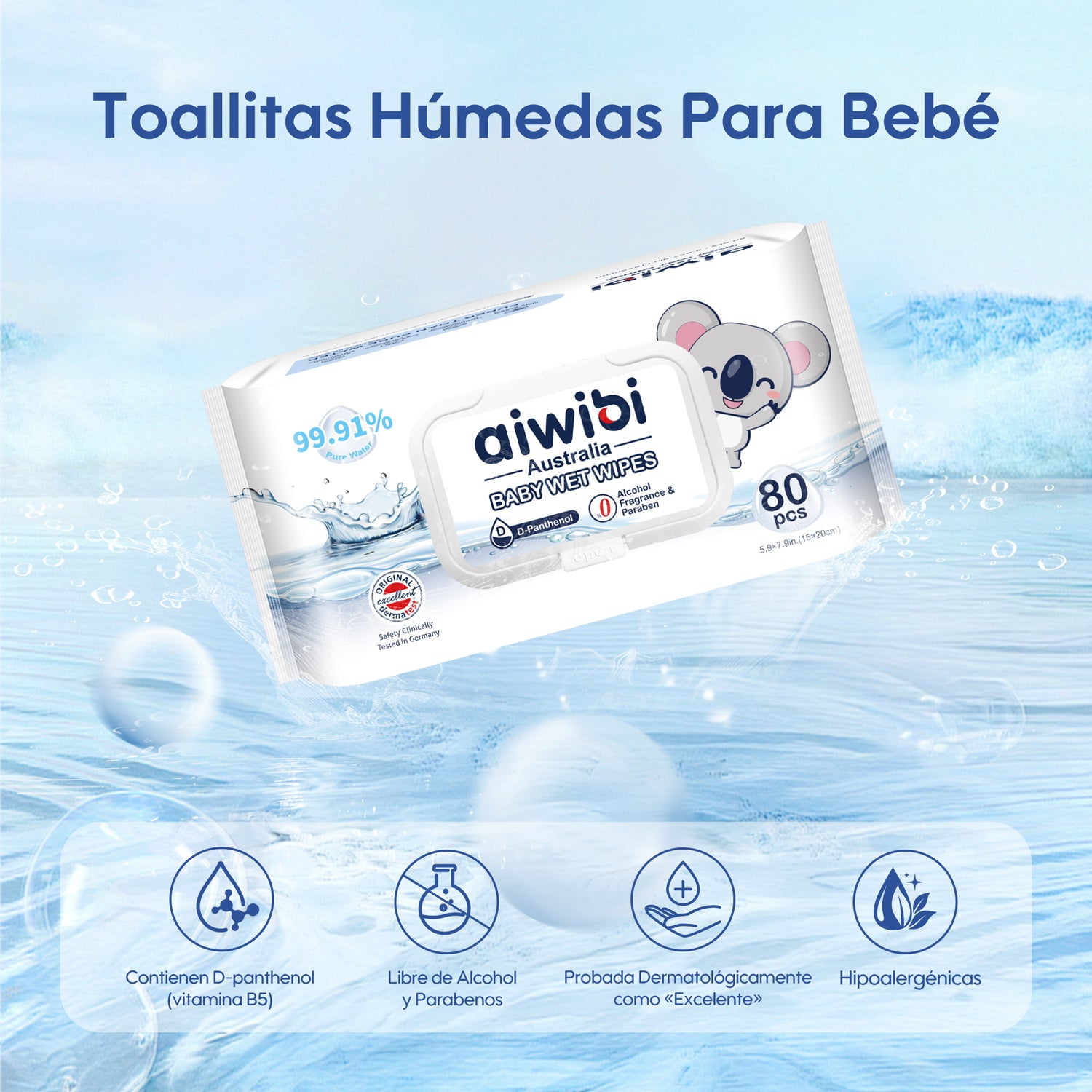 Toallitas con 99,91% Agua Pura y D-Pantenol